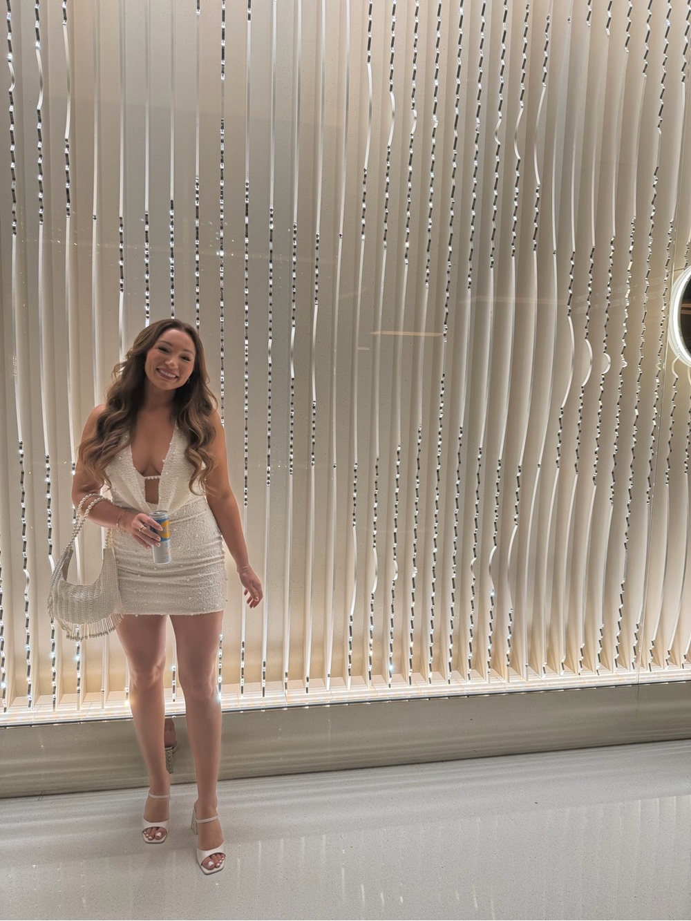 Oh Polly White Beaded Halter Mini Dress - Picture 2 of 4